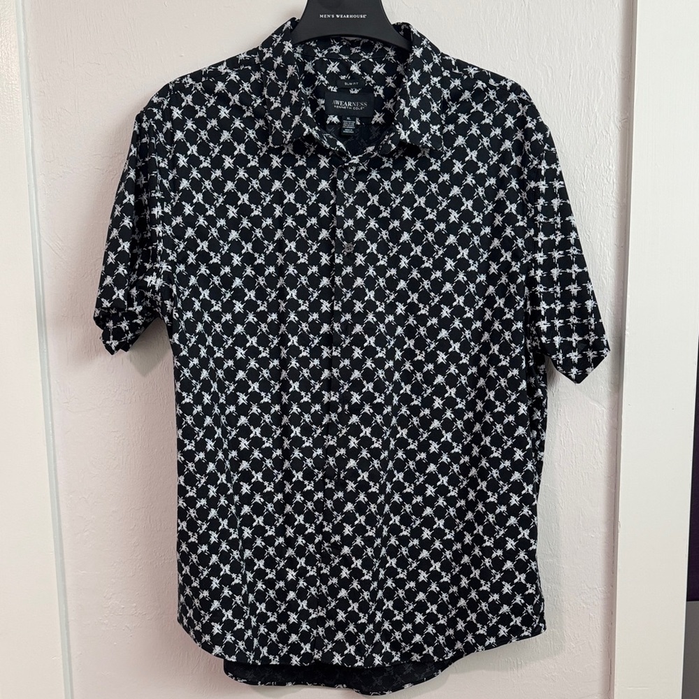 Kenneth Cole Black and White Patterned Men's Shirt